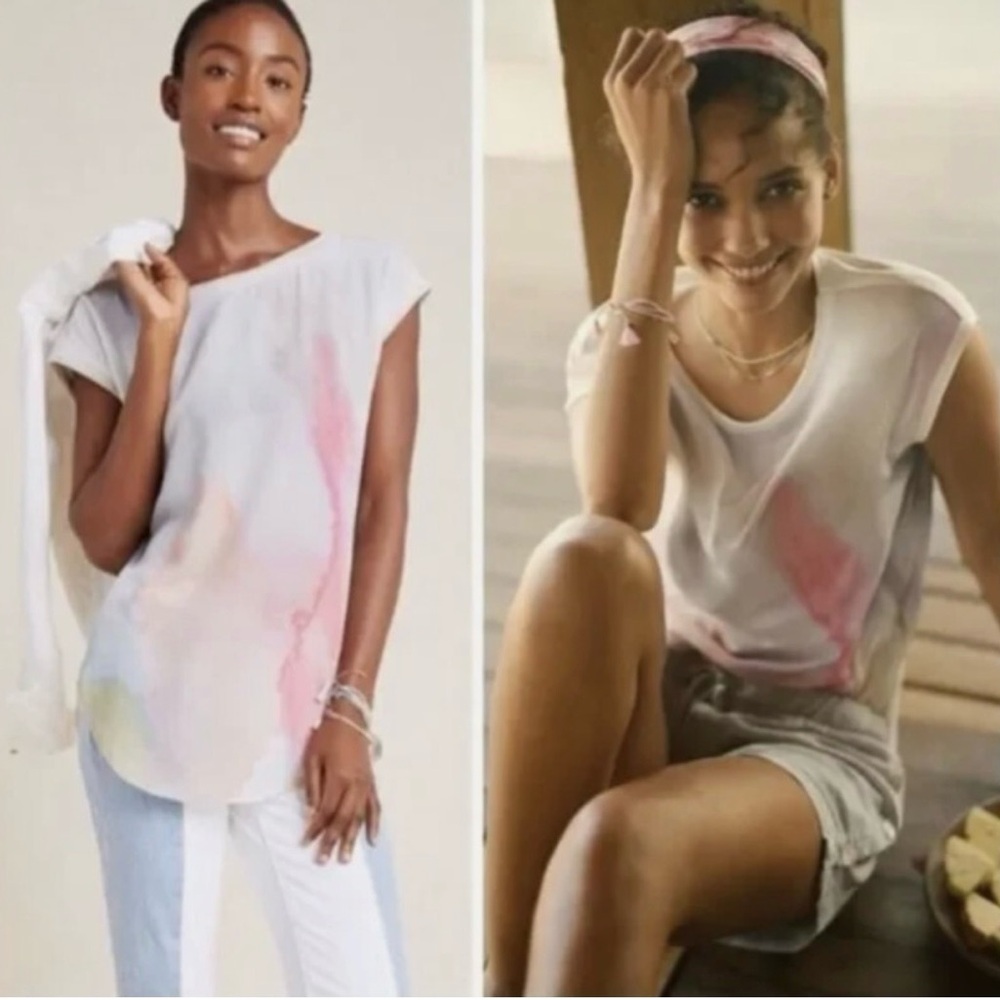 Anthropologie S Watercolor Tie Dye Art Print Tuscany Boatneck Tunic Top Tee